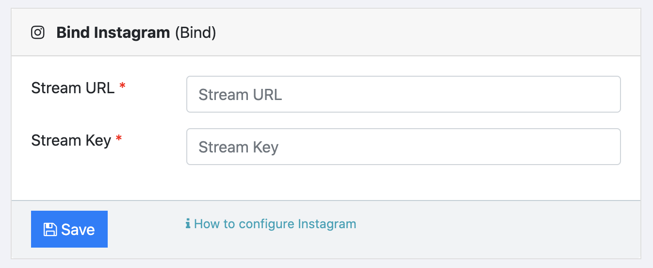 Image showing the form to add Instagram to the Live4.tv event