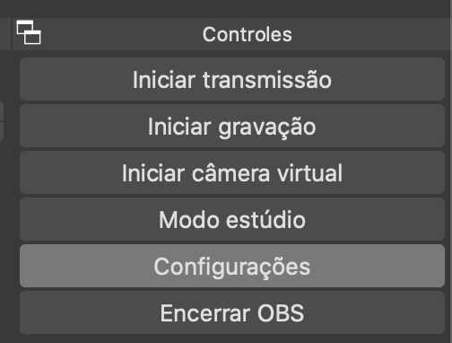 Imagem do botão "Configurações" no OBS Studio