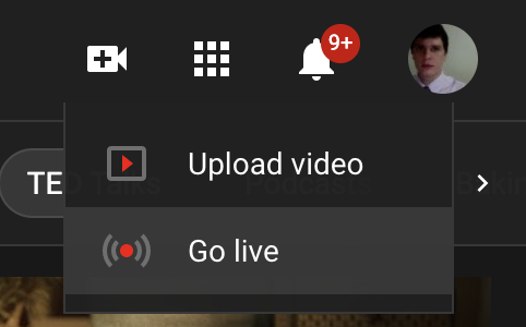 Image showing the button Go Live on YouTube